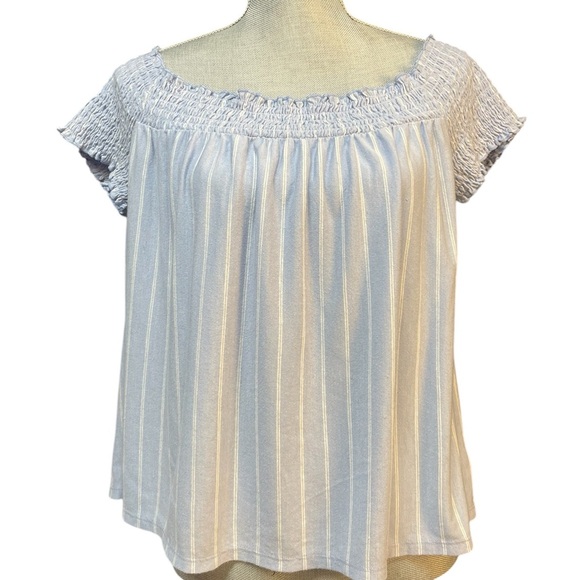 American Eagle Light Blue and white stripe Off-Shoulder Top, size XL - Picture 4 of 5